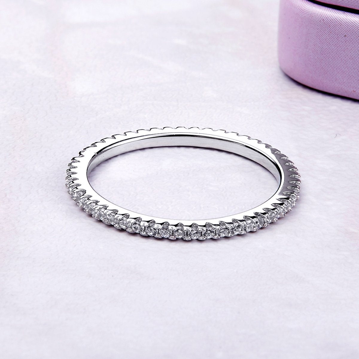 925 Sterling Silver Circle Clear Cubic Zircon Geometric Stackable Promise Rings for Women Wedding Jewelry Gift SCR066