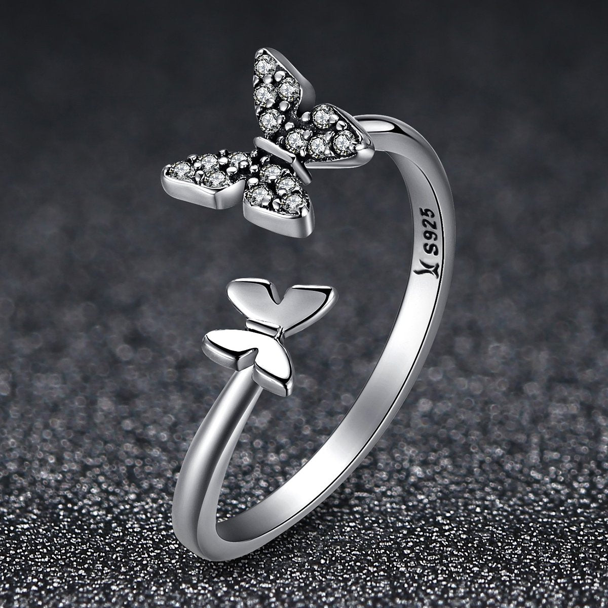 925 Sterling Silver Dazzling Cubic Zircon Butterfly Open Finger Ring for Women Fashion Jewelry Gift SCR087