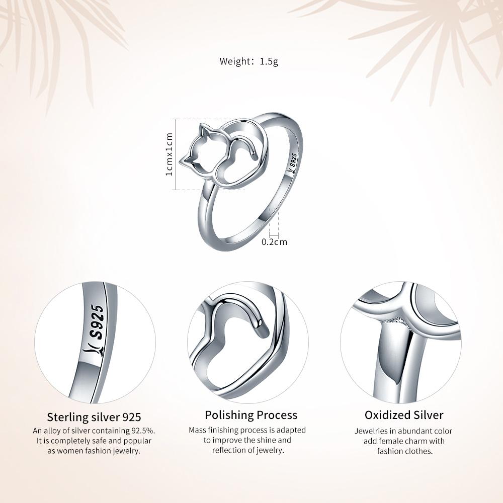 925 Sterling Silver Naughty Little Cat & Heart Finger Ring for Women Sterling Silver Jewelry Gift SCR104