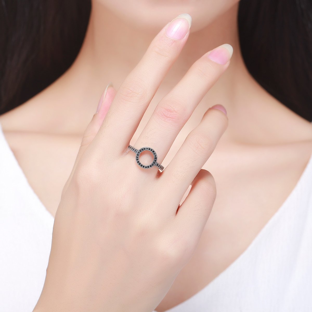 2018 HOT SELL 100% Genuine 925 Sterling Silver Forever Clear CZ Circle Round Finger Rings for Women Jewelry SCR112