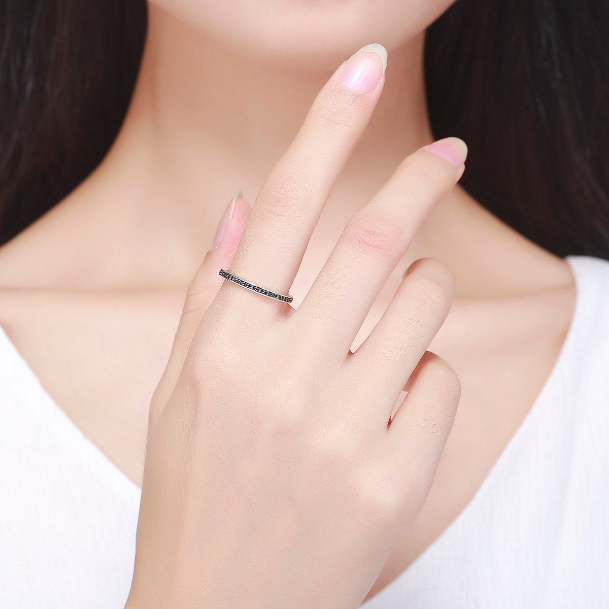 The 2017 Christmas DEALS Authentic 925 Sterling Silver Black Dazzling CZ Stackable Rings for Women Wedding Jewelry SCR114