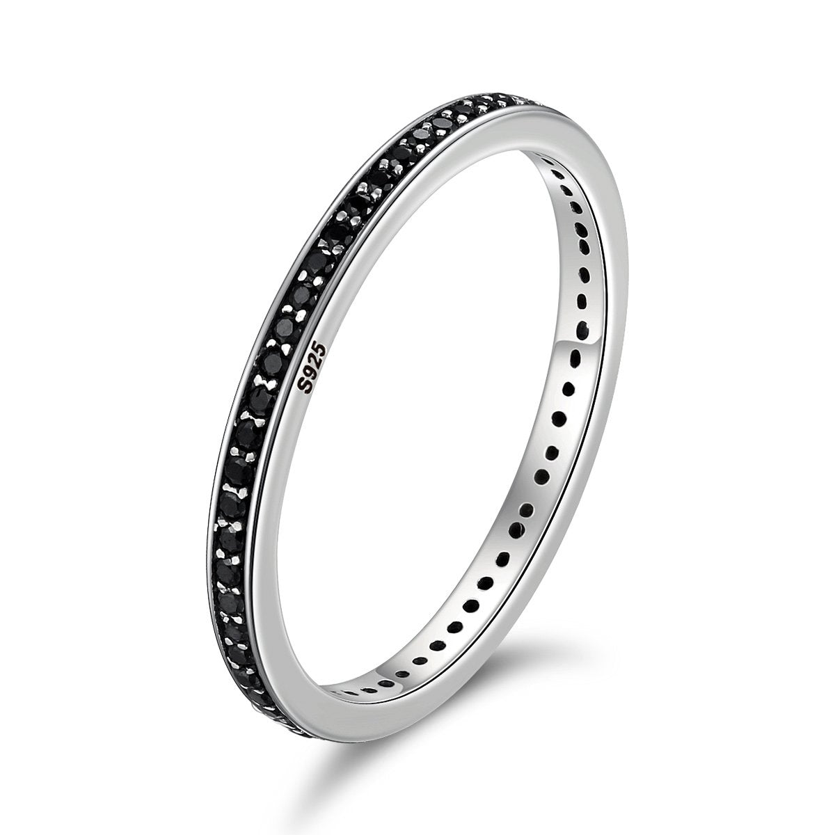 The 2017 Christmas DEALS Authentic 925 Sterling Silver Black Dazzling CZ Stackable Rings for Women Wedding Jewelry SCR114