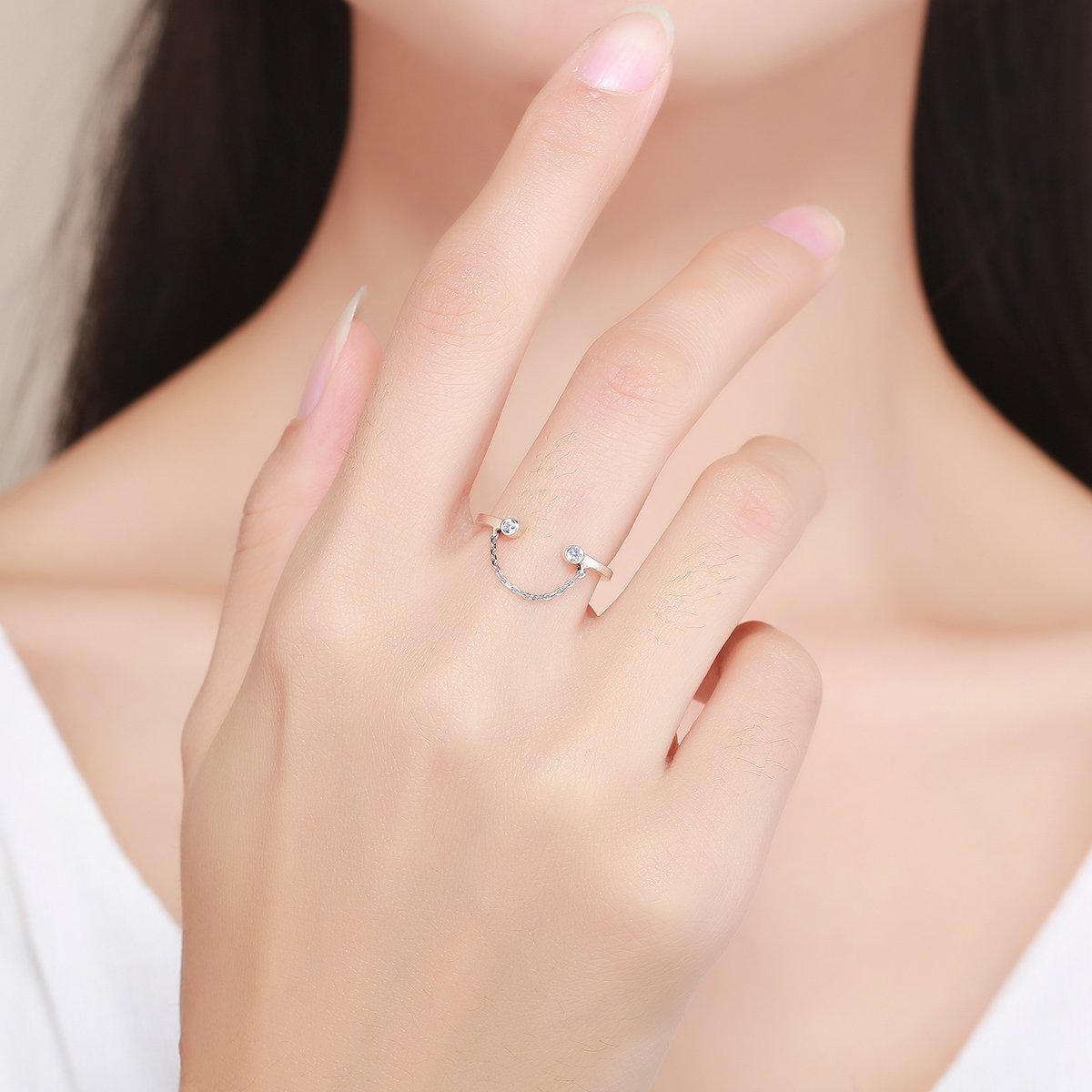 100% Real 925 Sterling Silver Tassel Adjustable Clear CZ Finger Ring Women Ring Sterling Silver Ring Jewelry SCR216