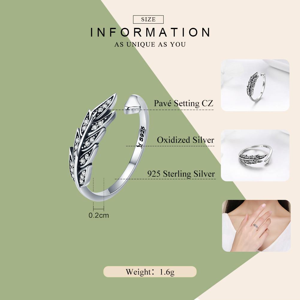 Hot Sale Authentic 925 Sterling Silver Feather Wings Adjustable Finger Ring for Women Sterling Silver Jewelry Gift SCR313
