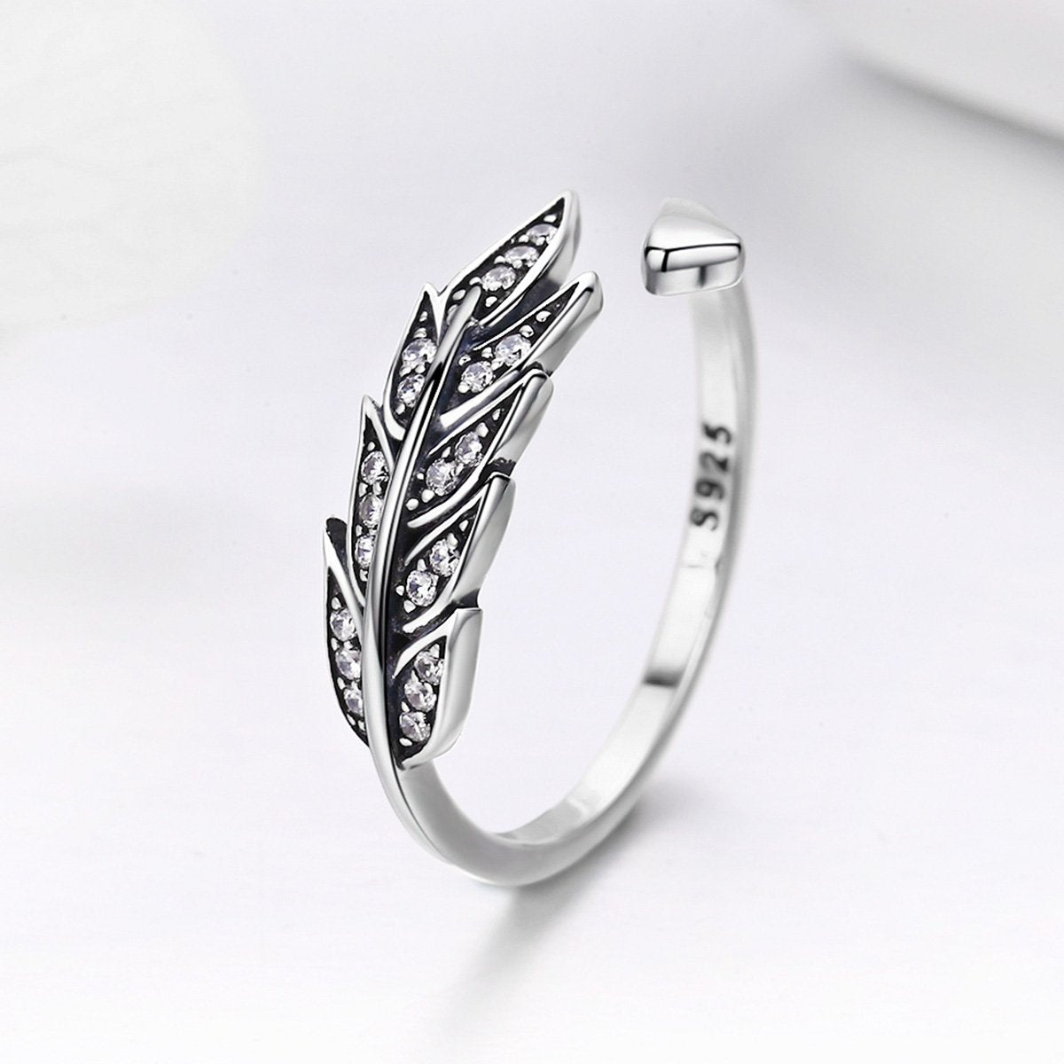 Hot Sale Authentic 925 Sterling Silver Feather Wings Adjustable Finger Ring for Women Sterling Silver Jewelry Gift SCR313