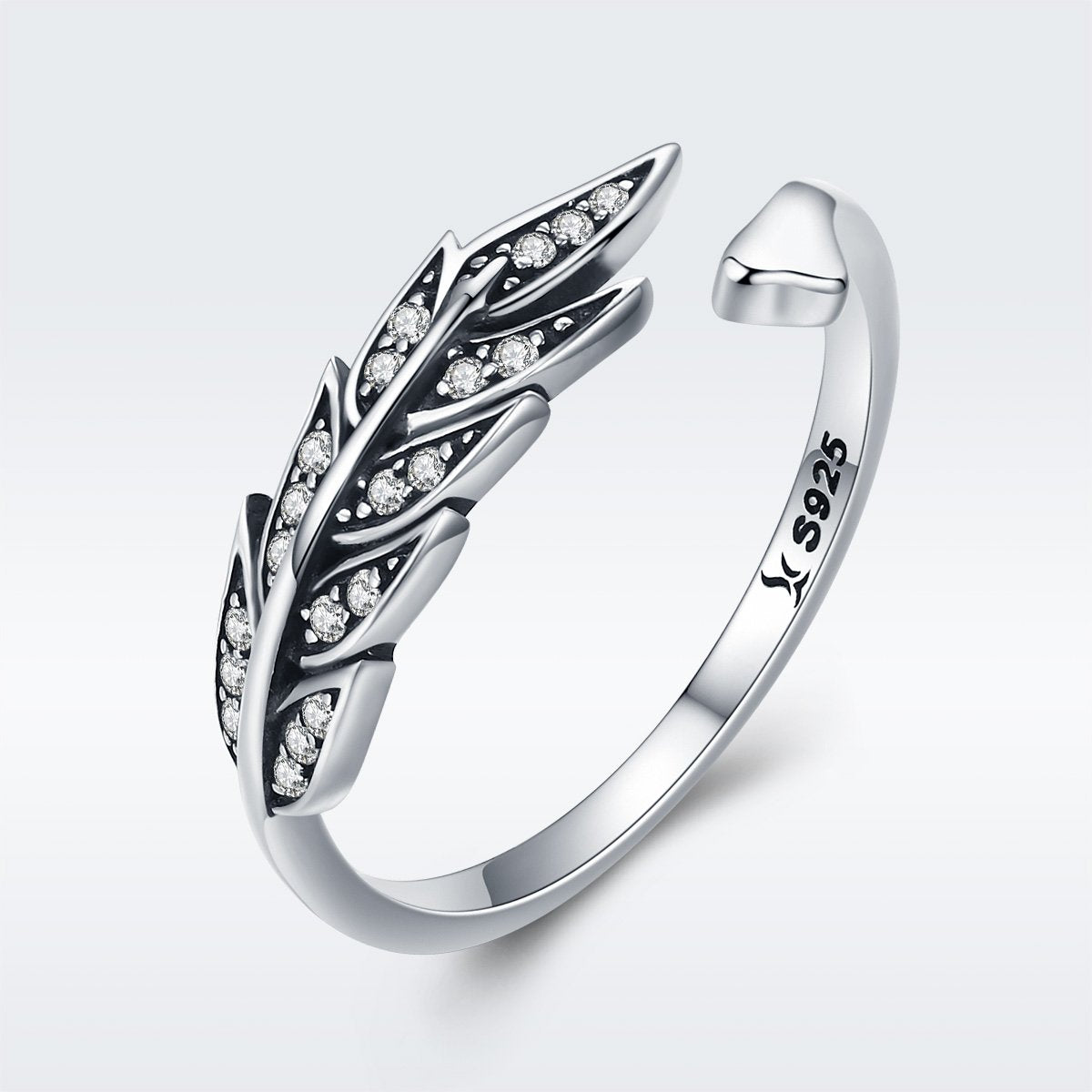 Hot Sale Authentic 925 Sterling Silver Feather Wings Adjustable Finger Ring for Women Sterling Silver Jewelry Gift SCR313