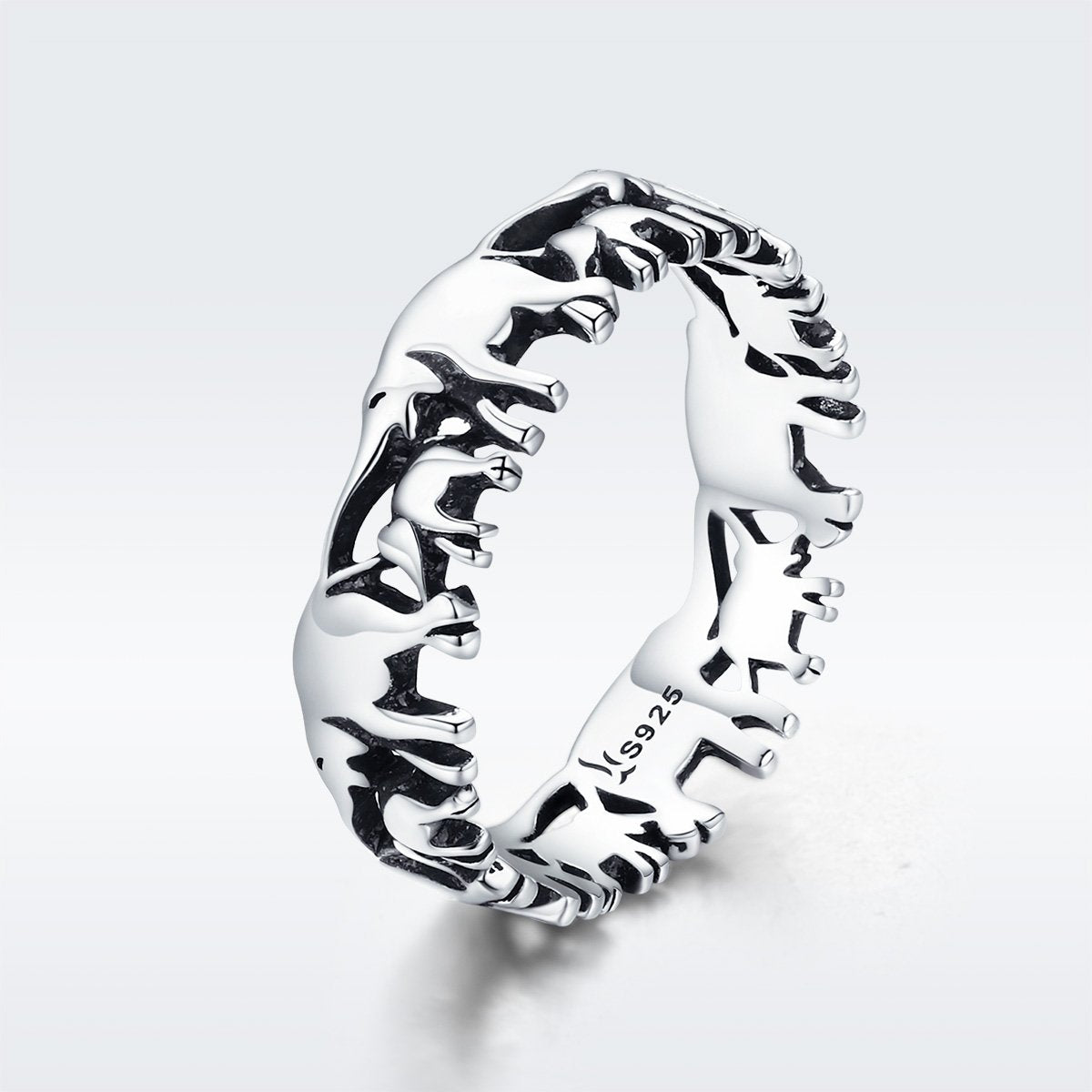 Trendy 100% 925 Sterling Silver Stackable Animal Collection Elephant Family Finger Rings for Women Silver Jewelry SCR344
