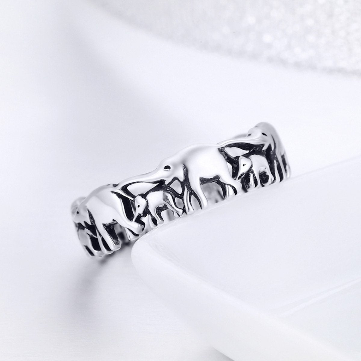 Trendy 100% 925 Sterling Silver Stackable Animal Collection Elephant Family Finger Rings for Women Silver Jewelry SCR344