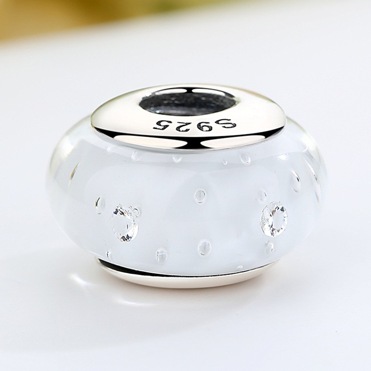 925 Sterling Silver White Transparent Murano European Glass Beads Fit Bracelets Jewelry Makings SCZ002