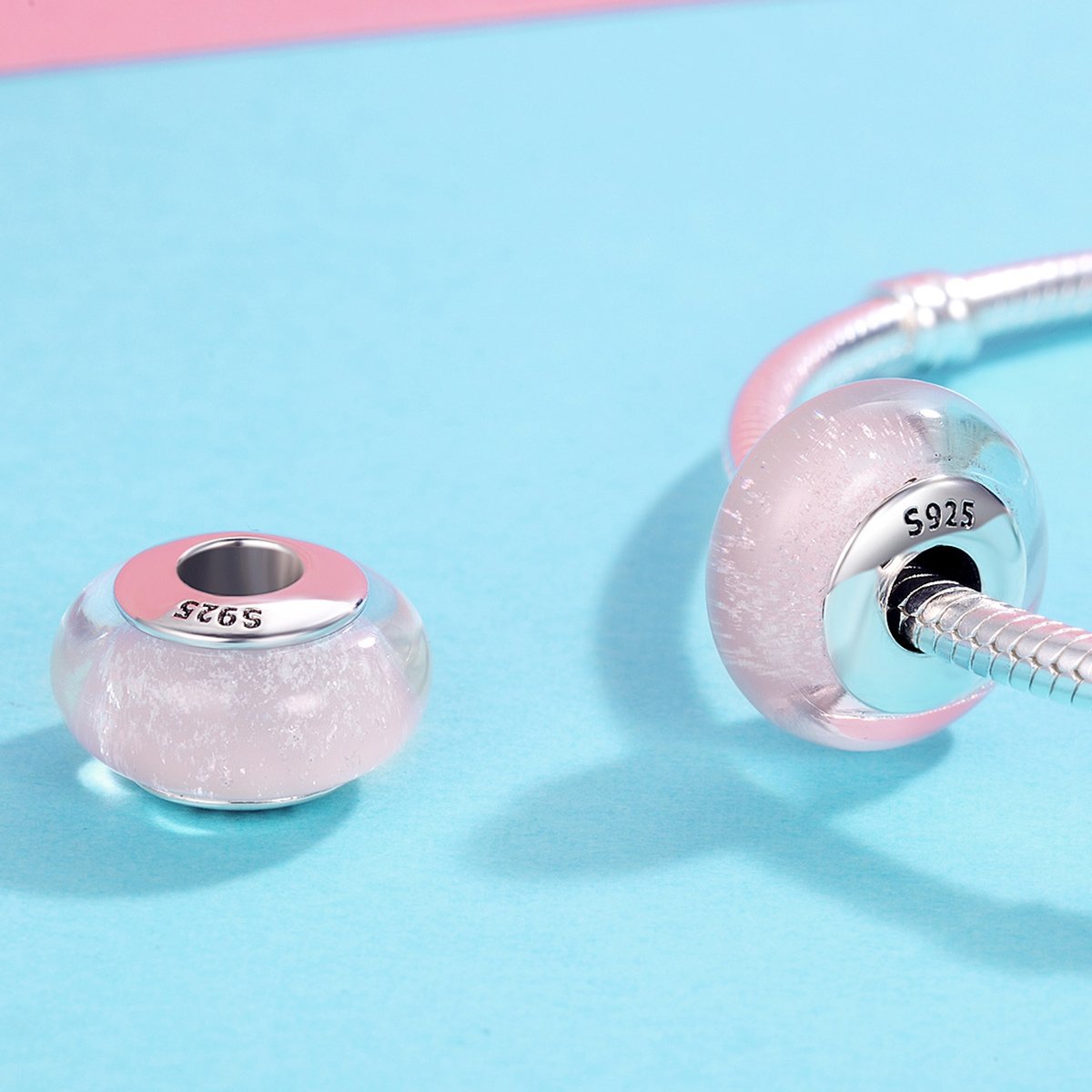 Genuine 925 Sterling Silver White Pattern European Murano Glass Charm Beads fit Women Bracelets & Bangles Jewelry SCZ065