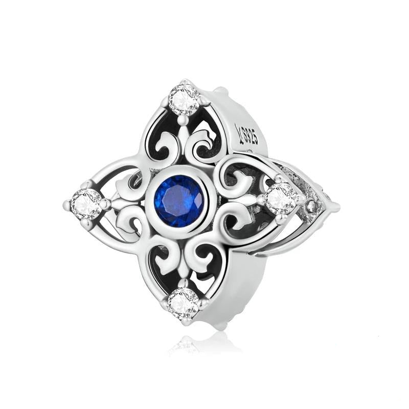 Blue CZ Openwork Vintage Retro Bead Charm