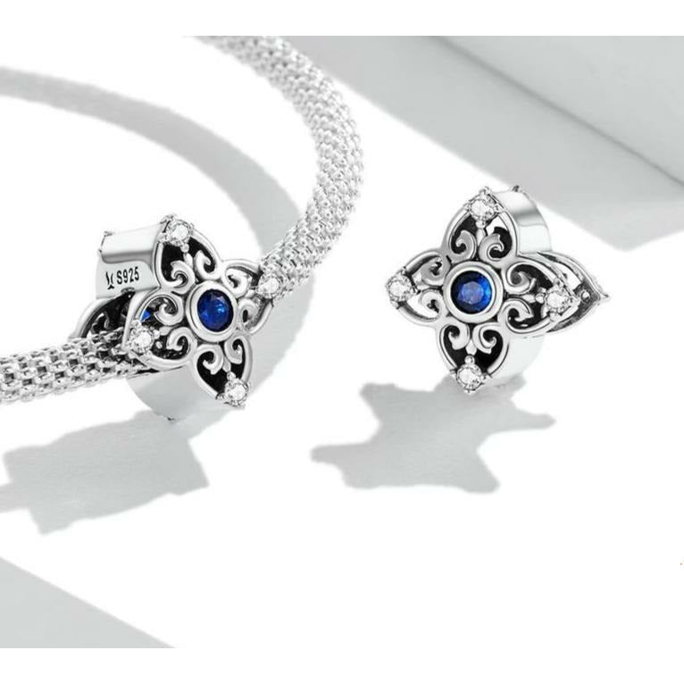 Blue CZ Openwork Vintage Retro Bead Charm