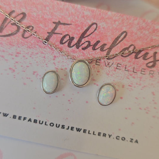 Natural Opal Earring and Necklace Set