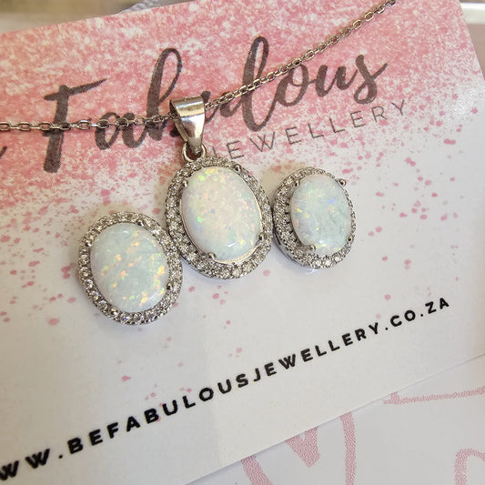 Natural Opal Earring and Necklace Set