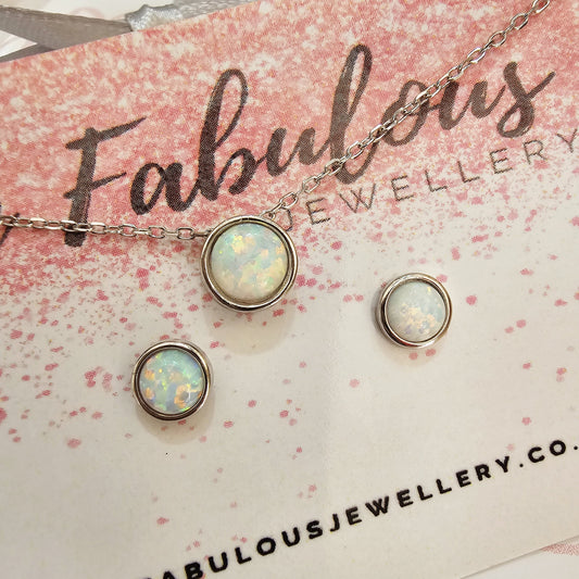Natural Opal Earring and Necklace Set