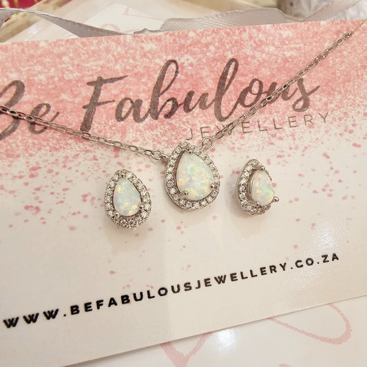 Natural Opal Earring and Necklace Set