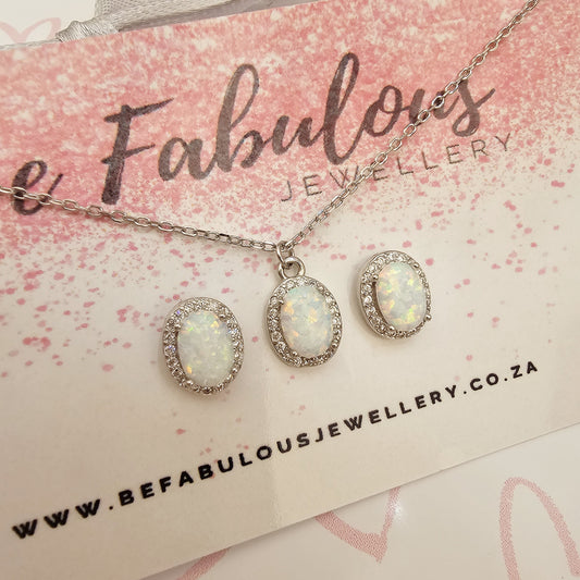 Natural Opal Earring and Necklace Set