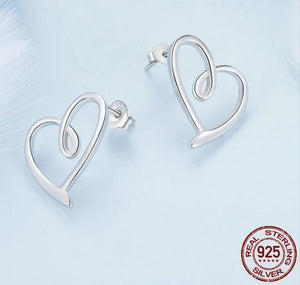 925 Sterling Silve Cute Heart Stud Earrings