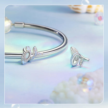Wrap Around Whale CZ and Opal Bead Charm