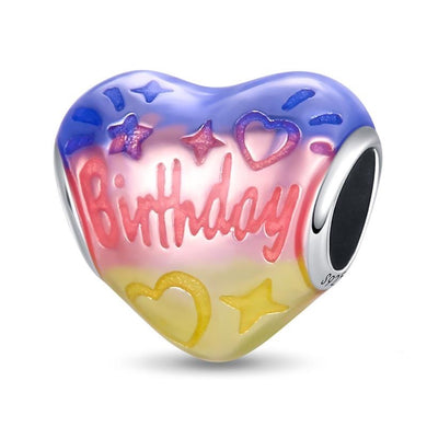 925 Sterling Silver Colour Enamel Birthday Engraved Heart Bead Charm