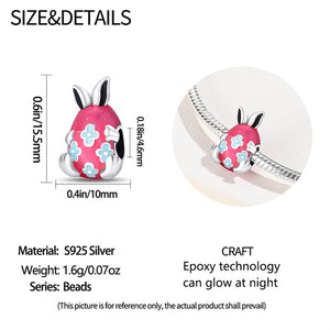 925 Sterling Silver Blue And Pink Easter Egg Bunny Bead Charm