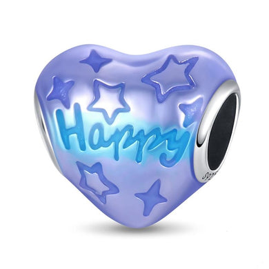 925 Sterling Silver Colour Enamel Happy Engraved Heart Bead Charm