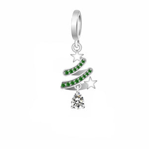925 Sterling Silver CZ Christmas Tree Bead Charm