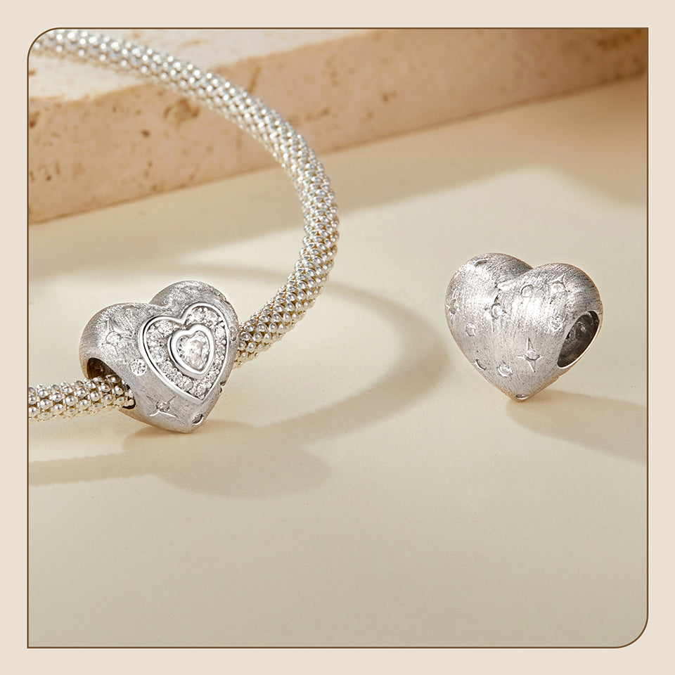 CZ Matt Heart Bead Charm