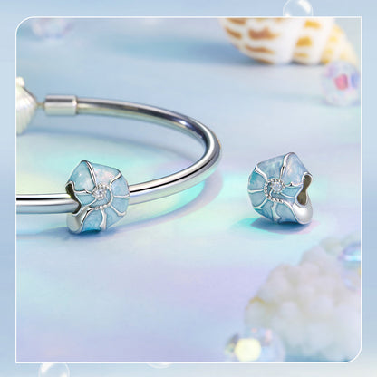 Seashell Blue Enamel Clear CZ Bead Charm
