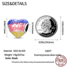 Load image into Gallery viewer, 925 Sterling Silver Colour Enamel Birthday Engraved Heart Bead Charm