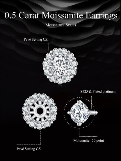 0.50ct Detachable Halo Moissanite Earrings