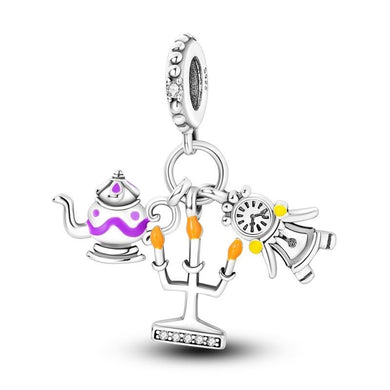 925 Sterling Silver Beauty And The Beast Dangle Charm
