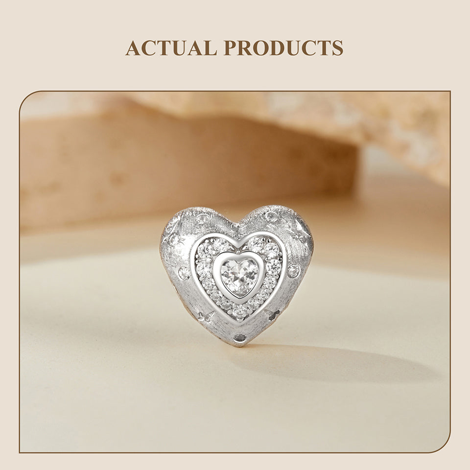 CZ Matt Heart Bead Charm