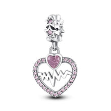 Load image into Gallery viewer, 925 Sterling Silver Pink CZ Heart Beat Dangle Charm