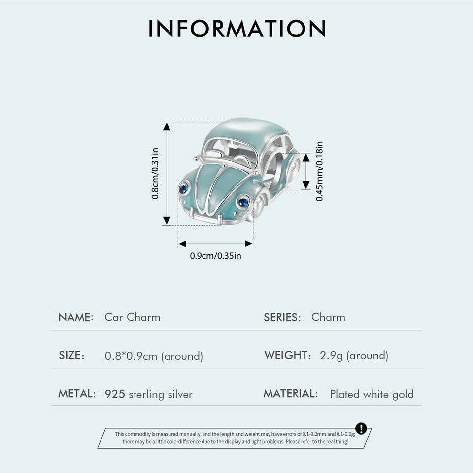 Vintage Blue "Folla" Beetle Car Bead Charm