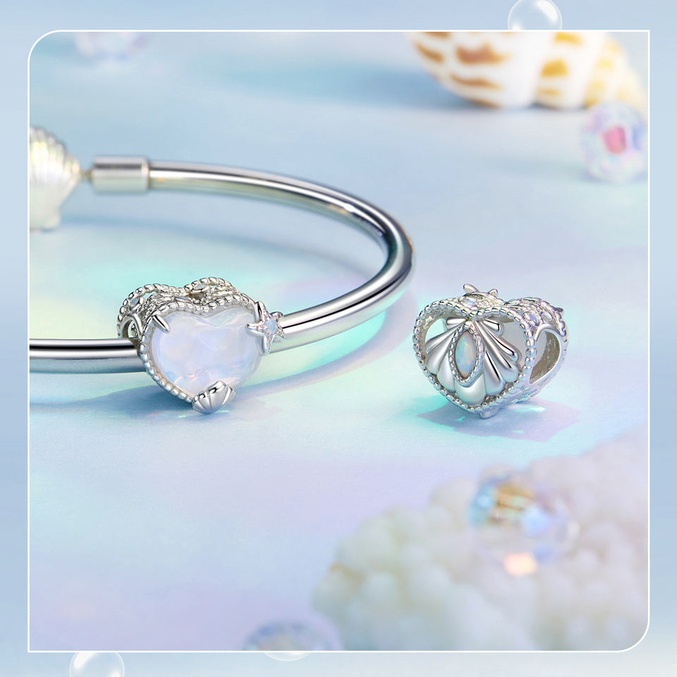 Luminous Dreamy Ocean Glass Heart Bead Charm