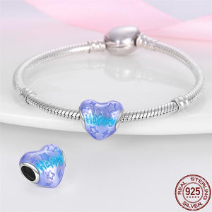 925 Sterling Silver Colour Enamel Happy Engraved Heart Bead Charm