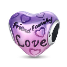 Load image into Gallery viewer, 925 Sterling Silver Colour Enamel Love Family Engraved Heart Bead Charm
