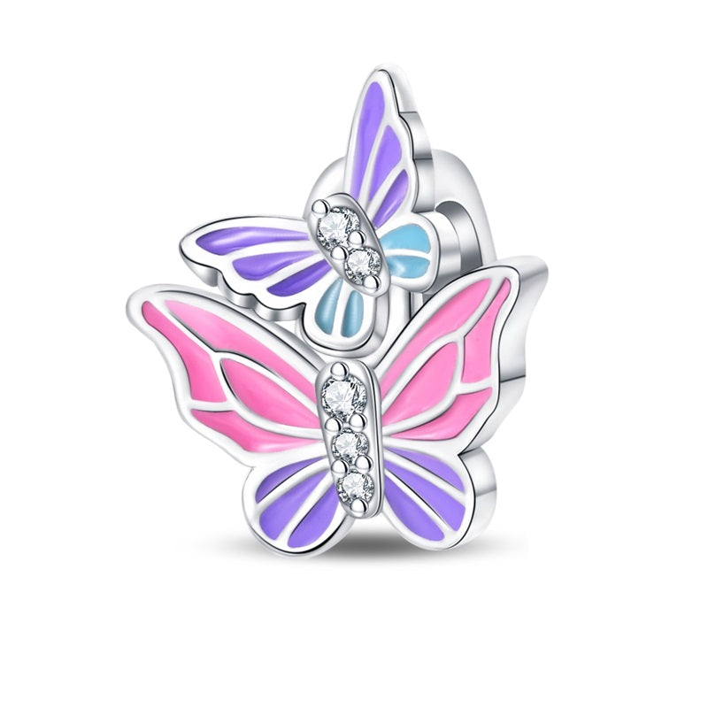 Pandora Compatible Pink And Purple Butterfly Stopper/Spacer Charm Be
