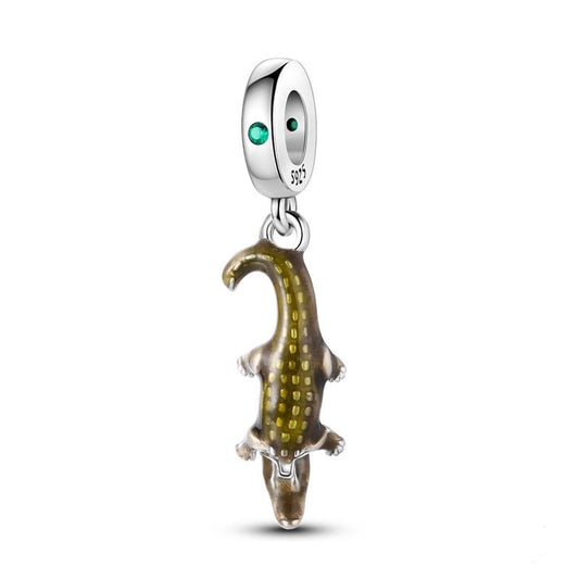 Green Enamel Crocodile Dangle Charm