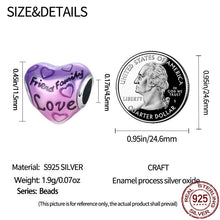 Load image into Gallery viewer, 925 Sterling Silver Colour Enamel Love Family Engraved Heart Bead Charm