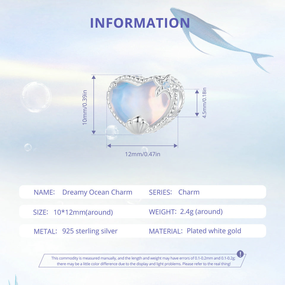 Luminous Dreamy Ocean Glass Heart Bead Charm