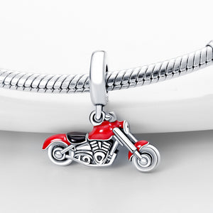 925 Sterling Silver Red Enamel Harley Davidson Dangle Charm