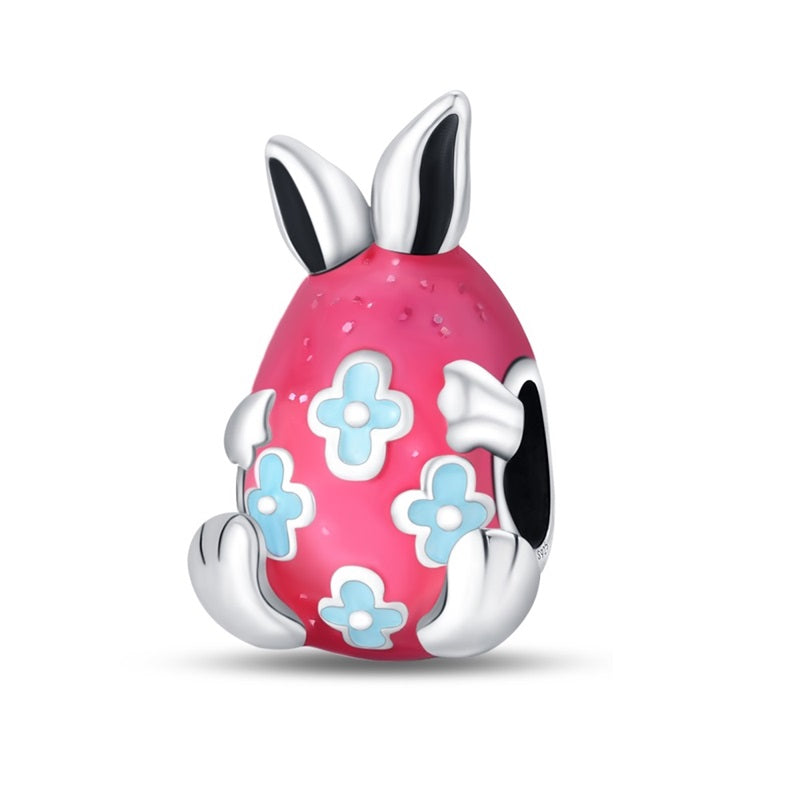 Blue And Pink Easter Egg Bunny Bead Charm