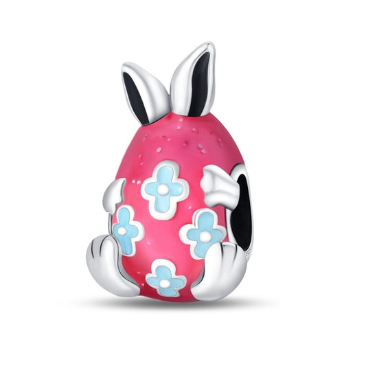 Blue And Pink Easter Egg Bunny Bead Charm