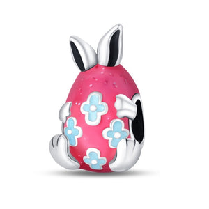 925 Sterling Silver Blue And Pink Easter Egg Bunny Bead Charm