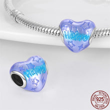 Load image into Gallery viewer, 925 Sterling Silver Colour Enamel Happy Engraved Heart Bead Charm