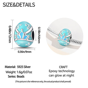 925 Sterling Silver Blue Luminous Easter Egg Bead Charm