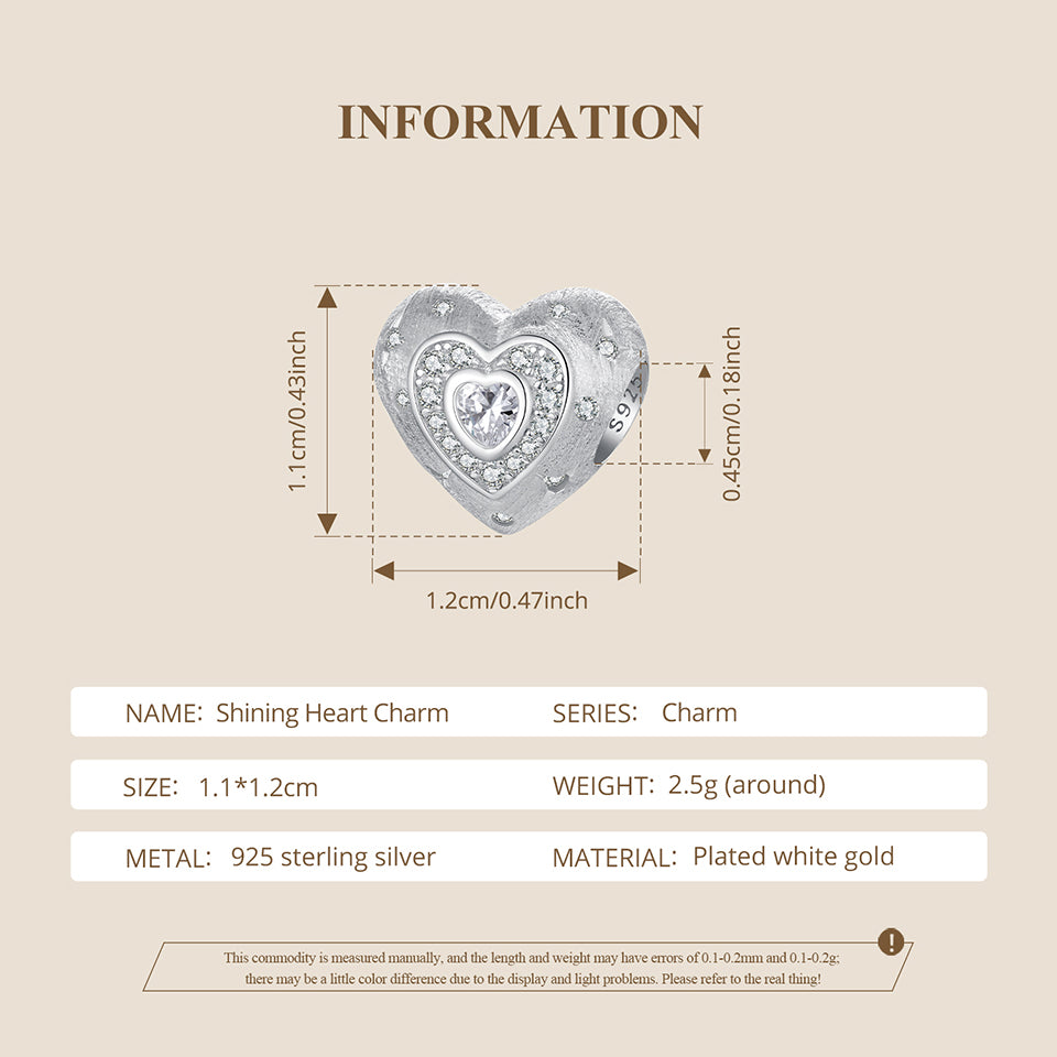 CZ Matt Heart Bead Charm
