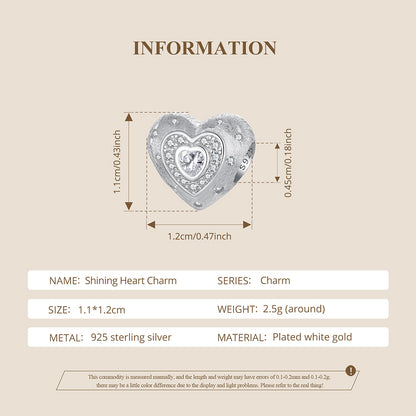 CZ Matt Heart Bead Charm